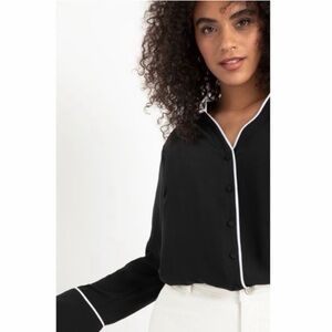 Eloquii Black Blouse with White Piping Trim SZ 20